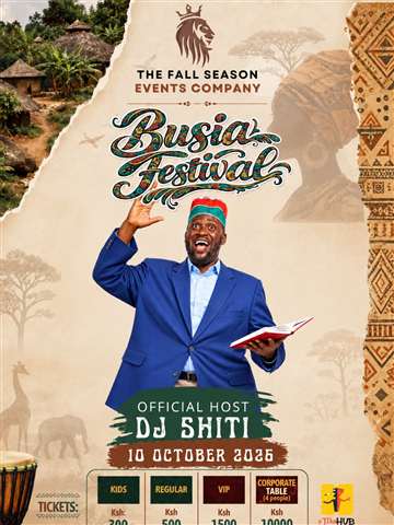 Busia Festival flyer featuring official host DJ Shiti and the 10 October 2026 event date